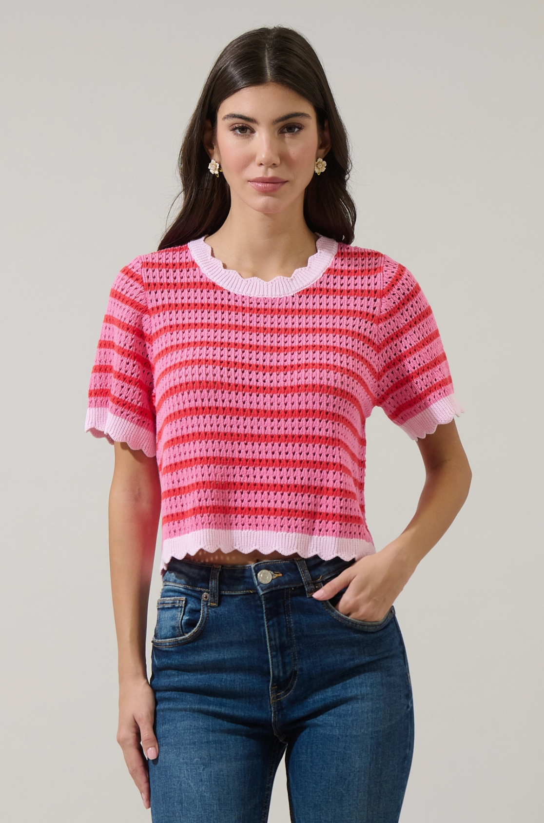 Clarie Stripe Crochet Sweater Top – Hazel Mac