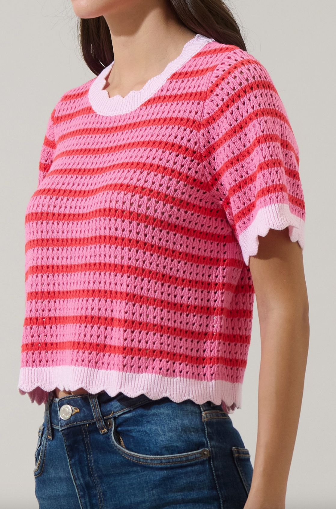Clarie Stripe Crochet Sweater Top