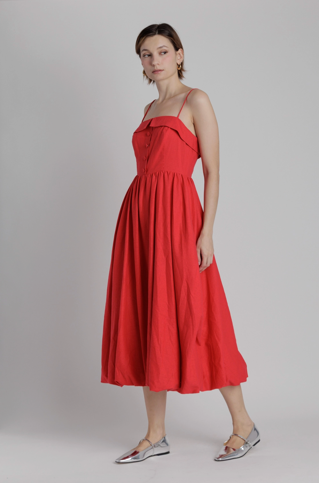 Fold Over Bubble Hem Midi Dress