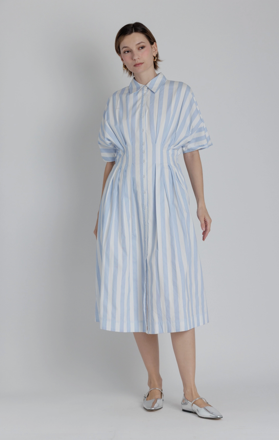 Striped Pleated Midi Dress