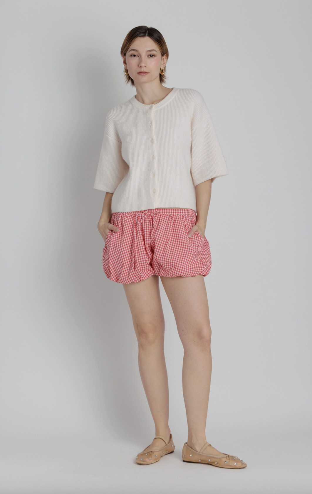 Short Sleeve Knit Cardigan