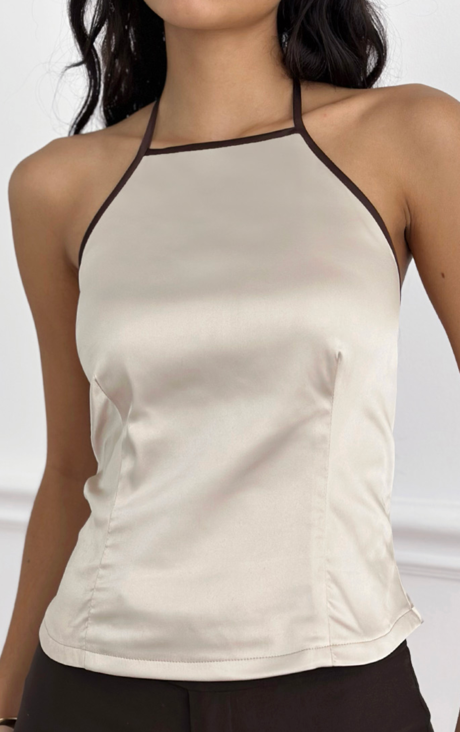 Rovania Backless Halter Satin Top