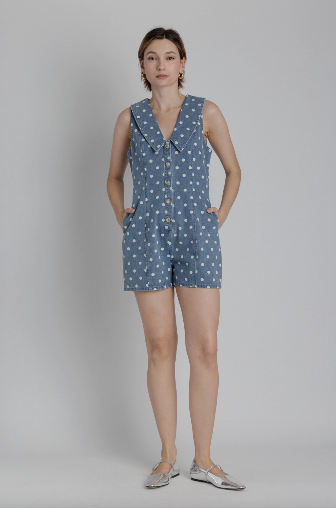 Sailor Collar Denim Romper