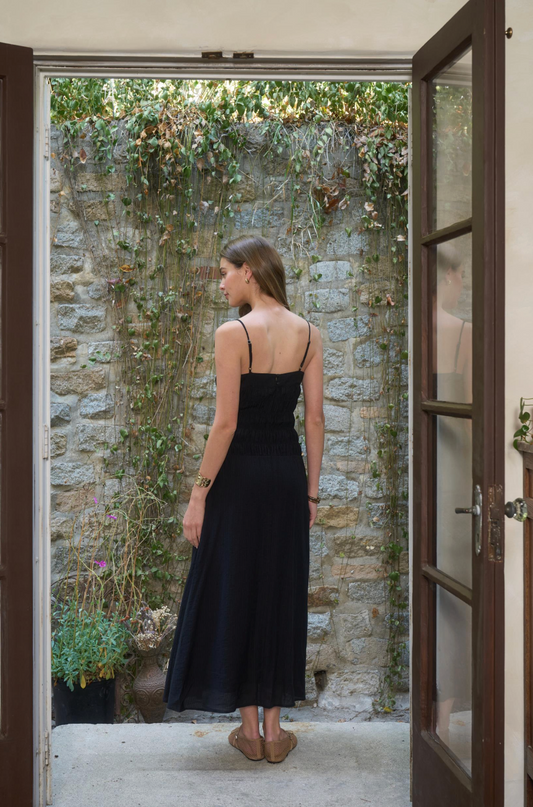 Illiana Black Spaghetti Strap Midi Dress