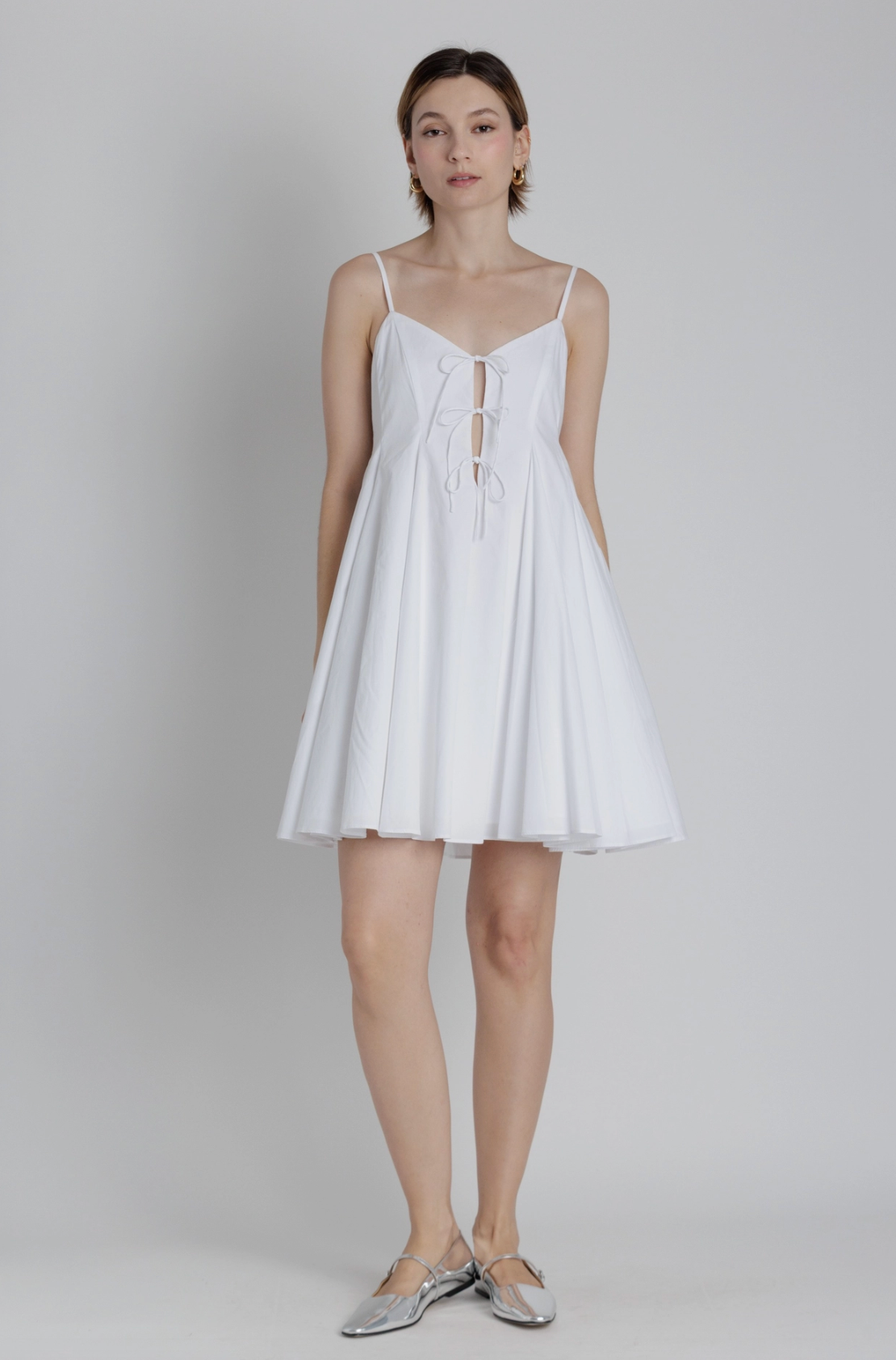 Pleated Poplin Mini Dress w/ Ties