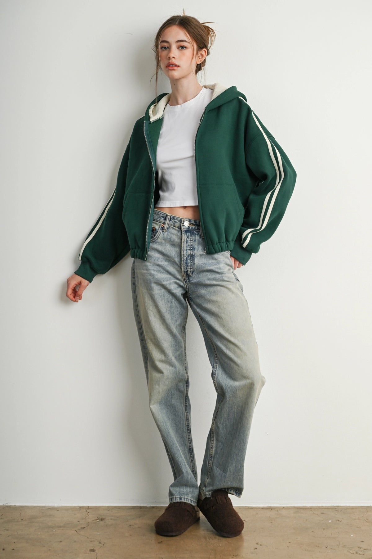 Side Stripe Zip-Up Hoodie