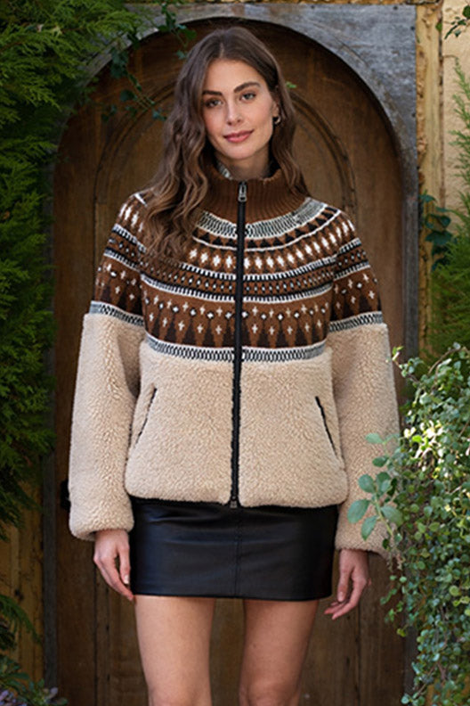 Fair Isle Sherpa Knit Contrast Jacket