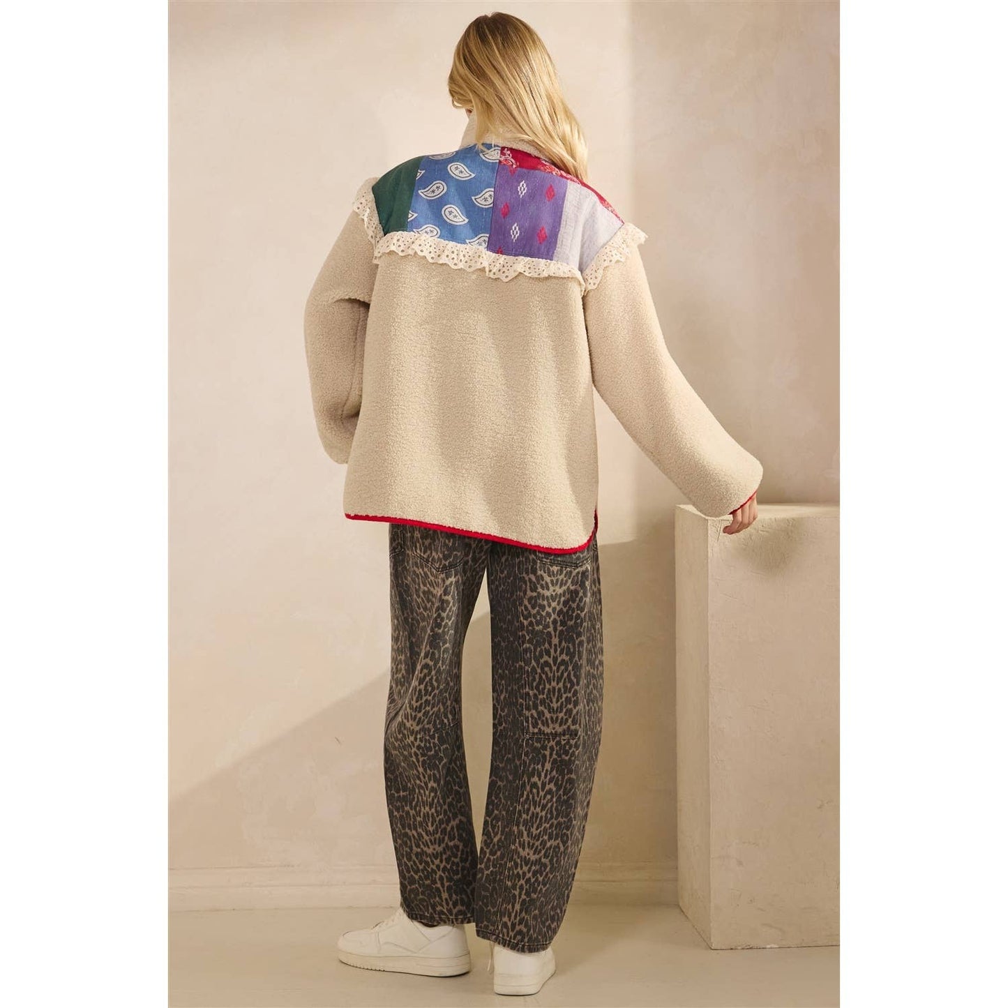 Contrast Printed Teddy Jacket