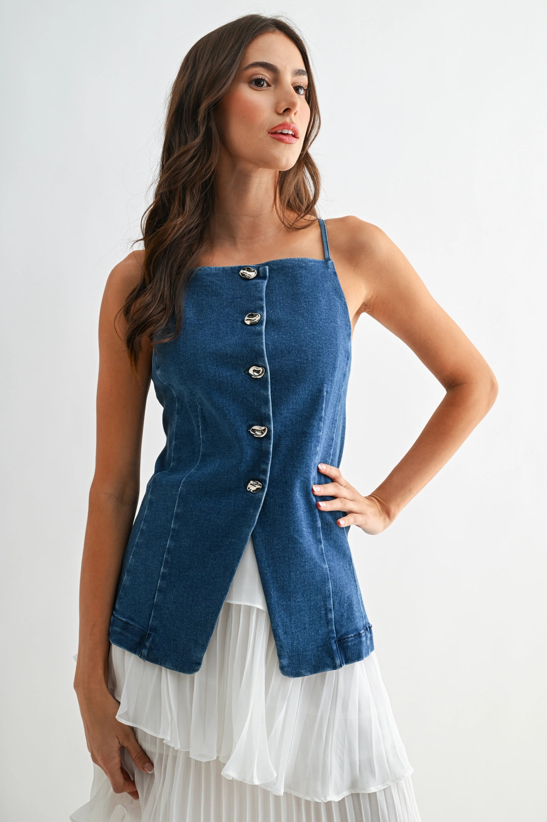 Bean Denim Button-Down Top