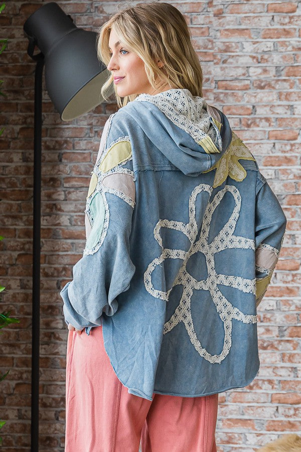 Floral Patchwork Pullover Hoodie