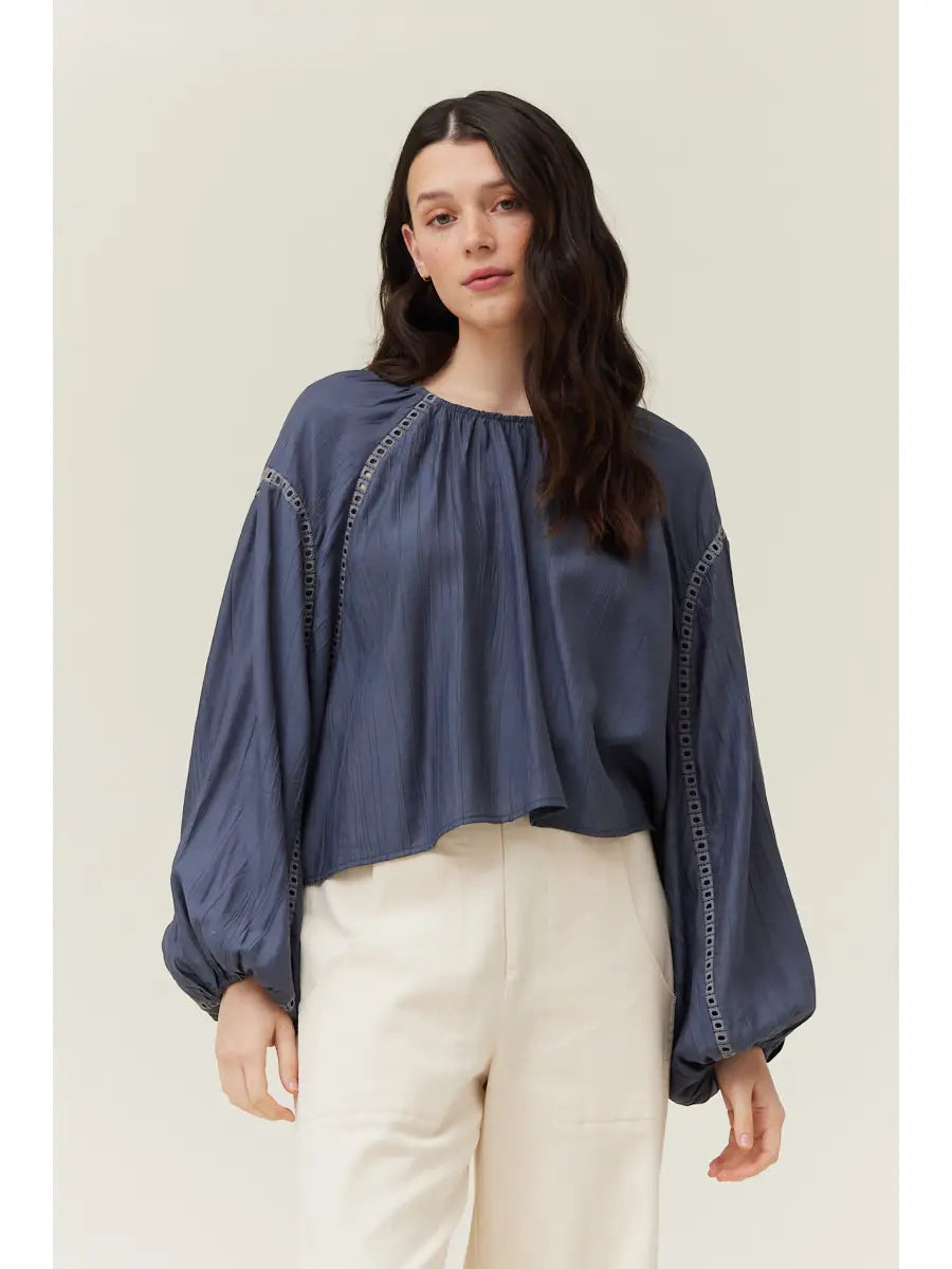 Lace Trim Mixed Blouse