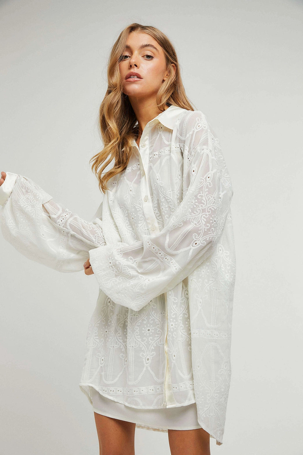 Lace Placket Shirt Dress