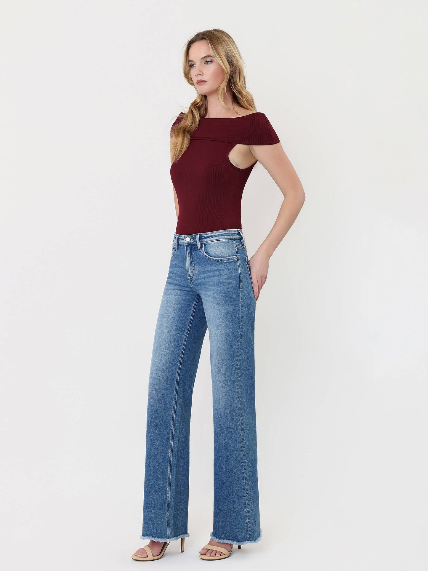 Brassica Mid Rise Raw Hem Medium Wash Jeans