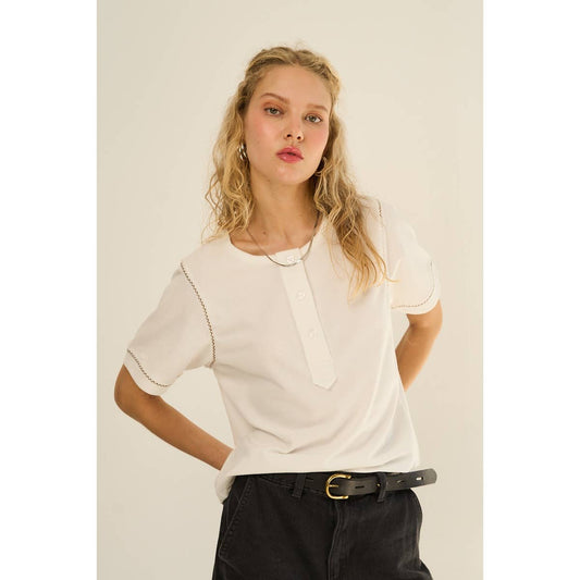 Relaxed Fit Front Button Up Knit Top