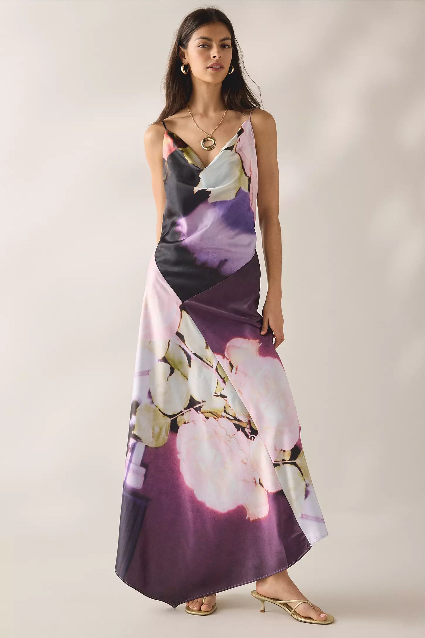 Ellie Asymmetric Open-Back Cowl Maxi Dress