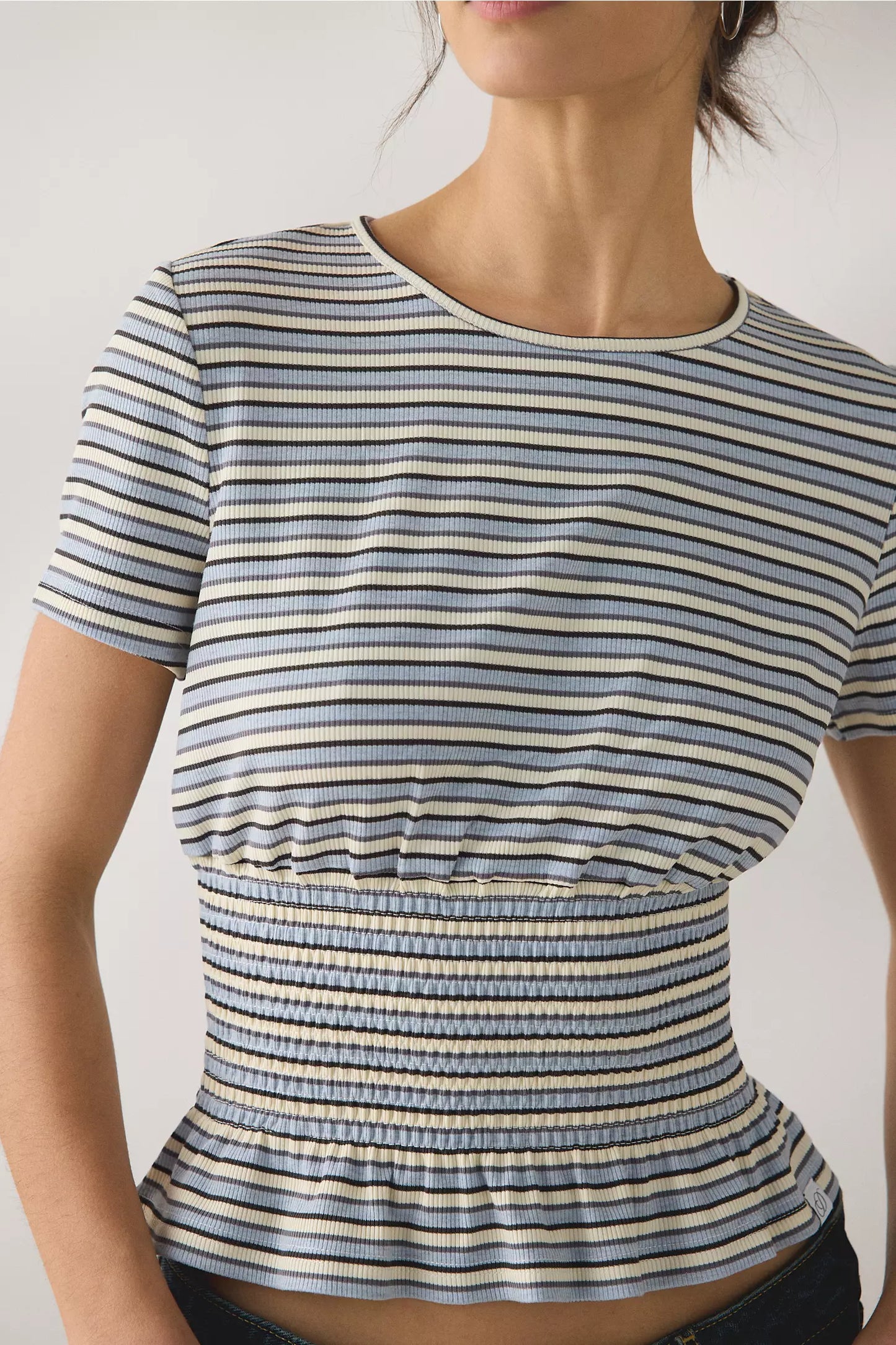 Sea Striped Short Sleeve Peplum Top
