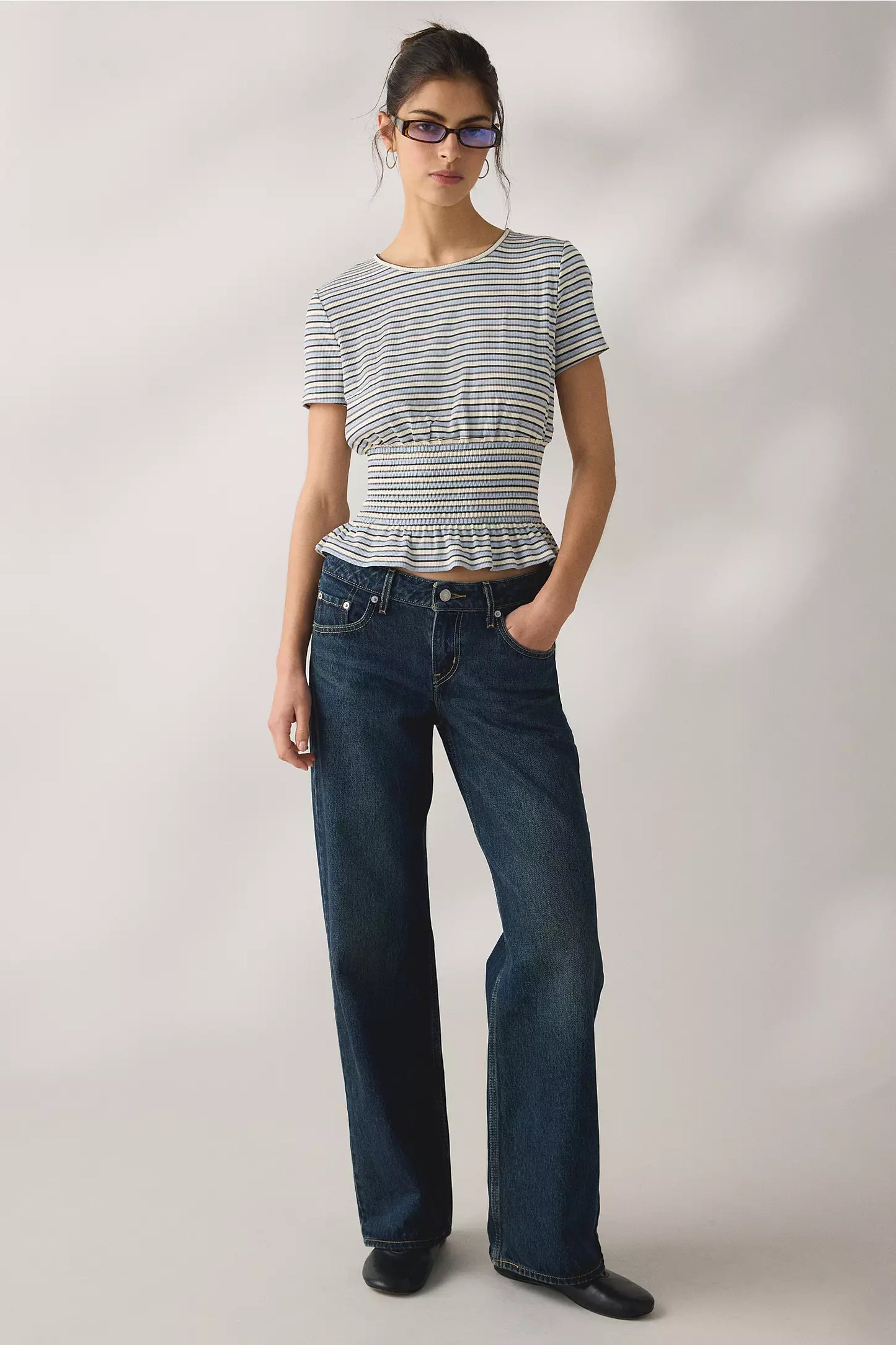 Sea Striped Short Sleeve Peplum Top