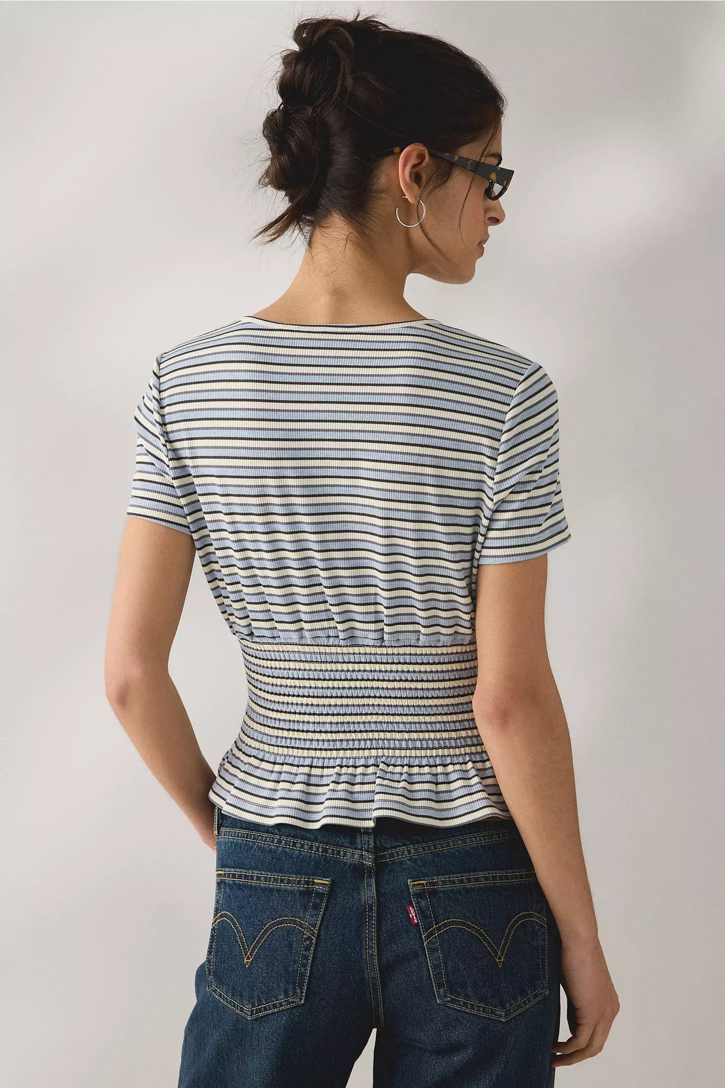 Sea Striped Short Sleeve Peplum Top