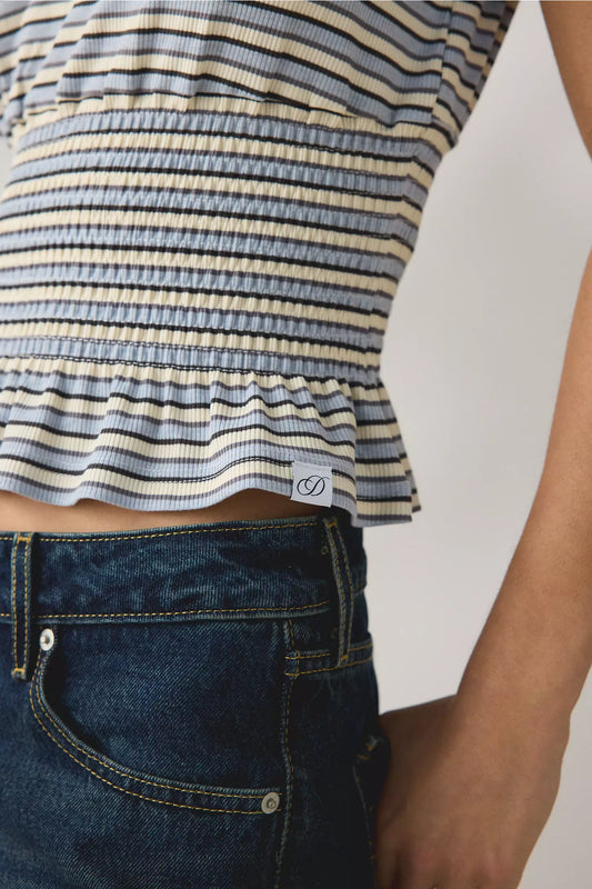 Sea Striped Short Sleeve Peplum Top