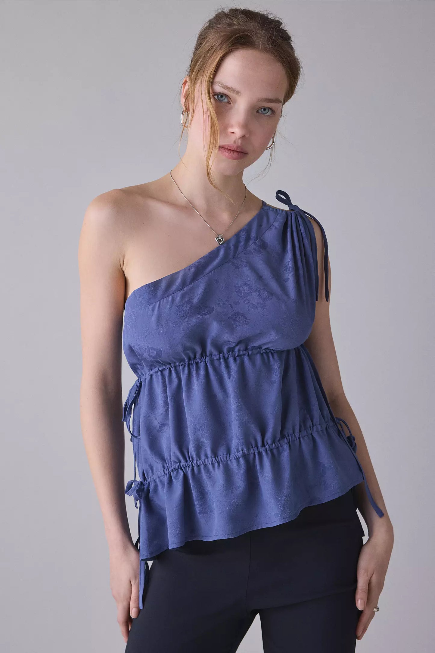 Ocean Ruched Tie Asymmetric One-Shoulder Top