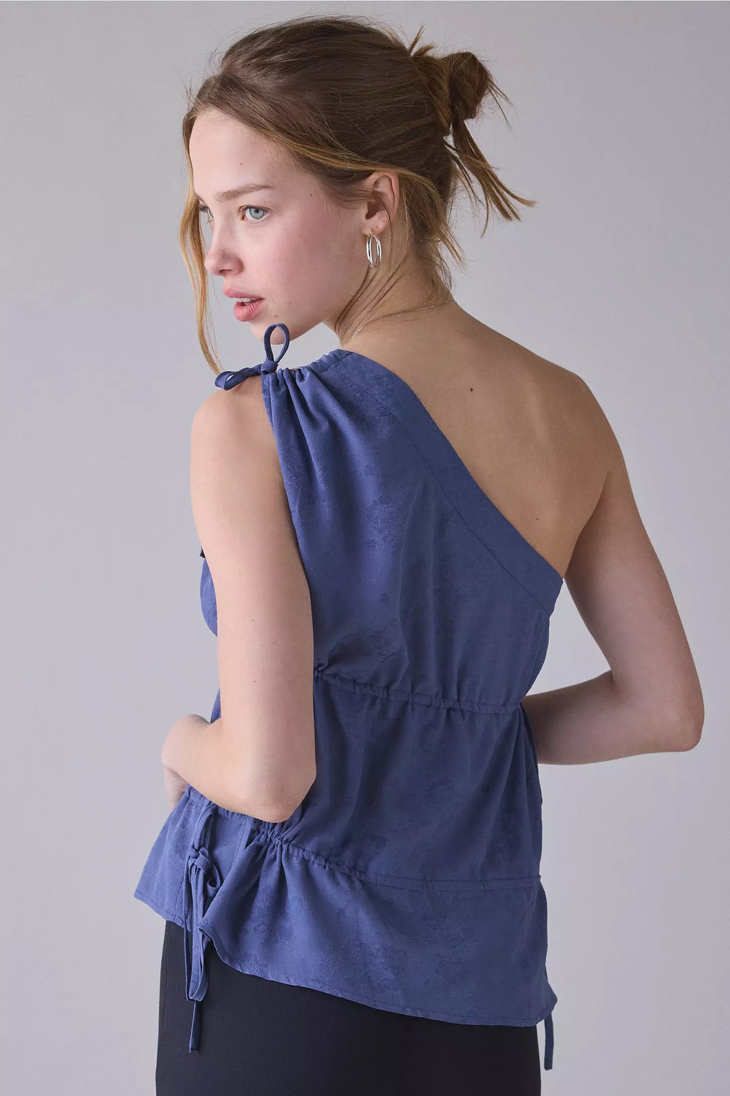 Ocean Ruched Tie Asymmetric One-Shoulder Top