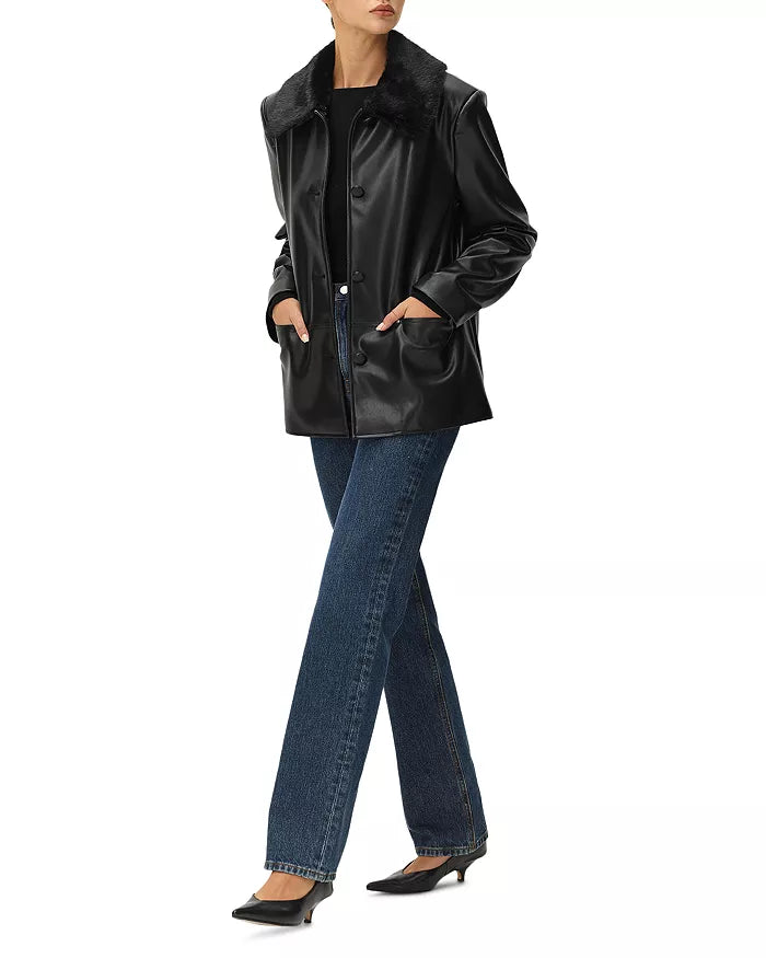 Maud Faux Fur Collar Faux Leather Jacket