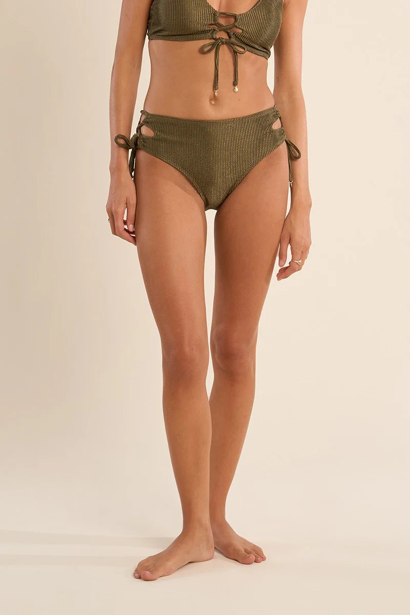 Khaki Lace-up Bikini Bottoms