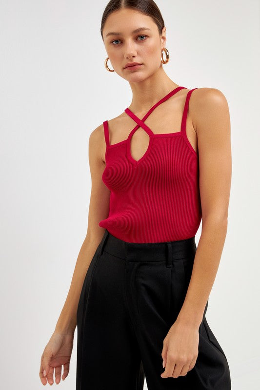 Strap Fitted Knit Top