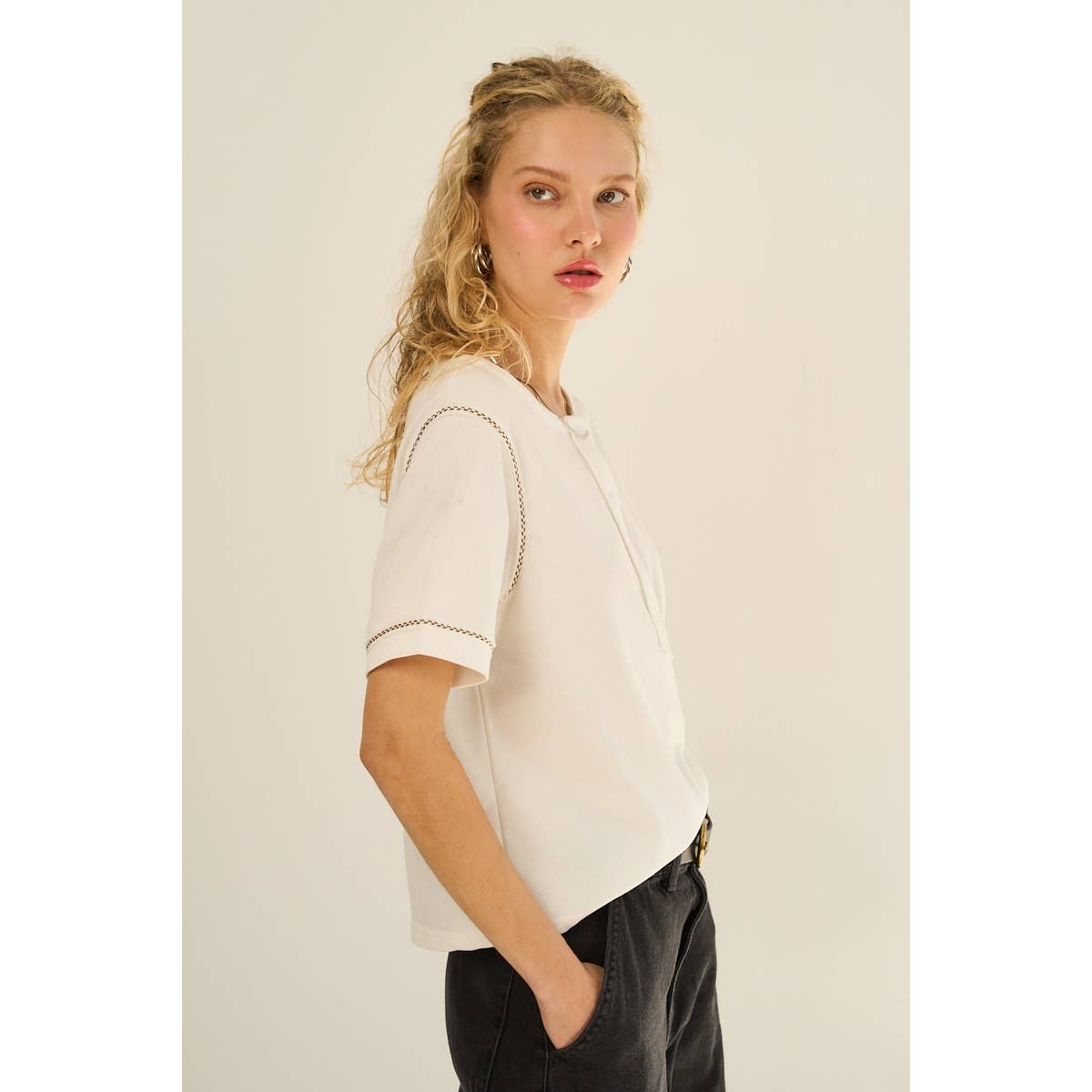 Relaxed Fit Front Button Up Knit Top