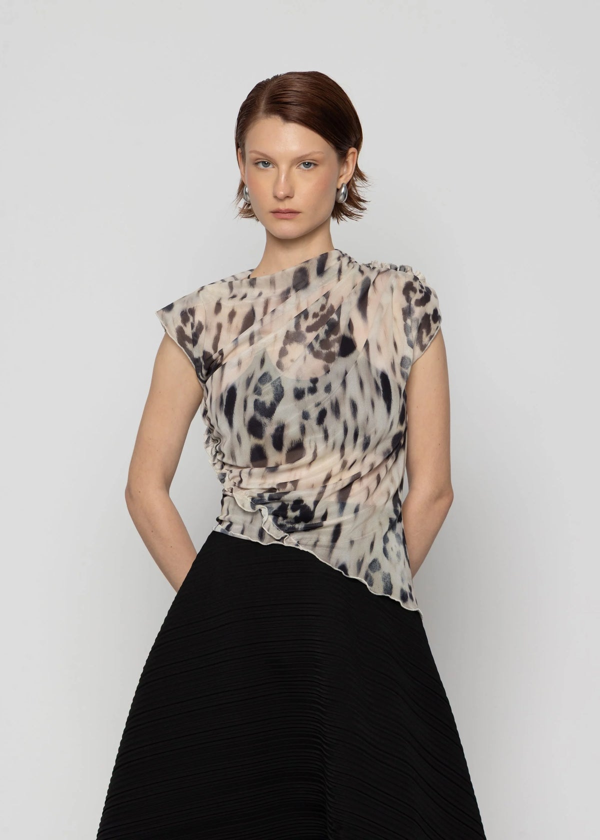 Asymmetric Printed Gathered Top