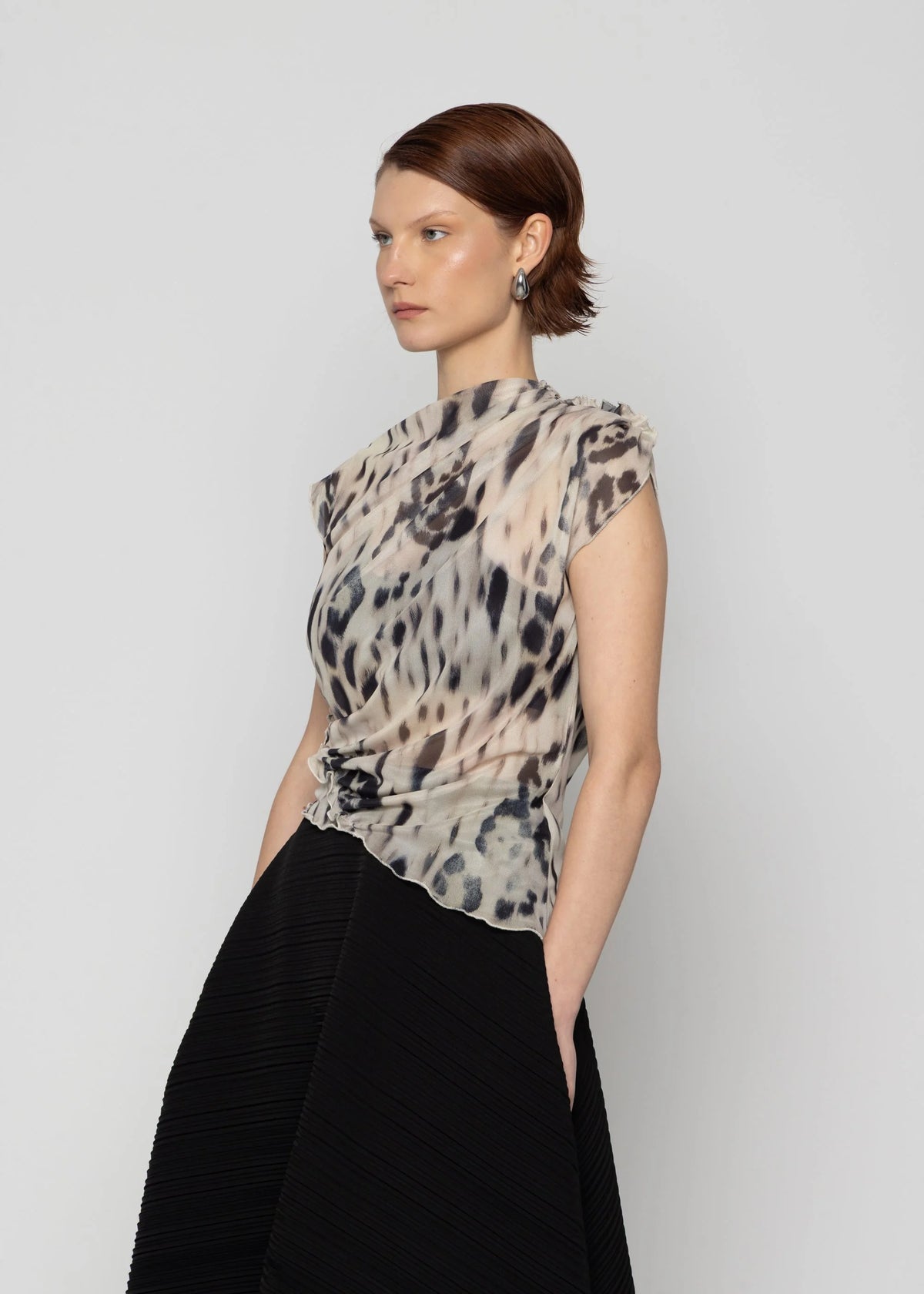 Asymmetric Printed Gathered Top