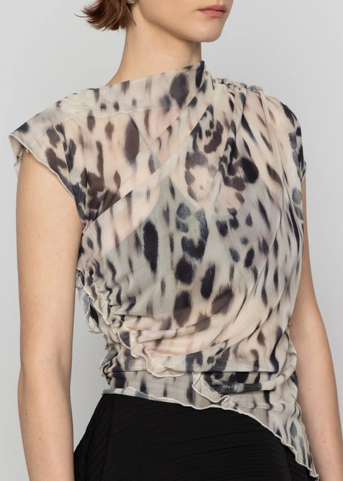 Asymmetric Printed Gathered Top