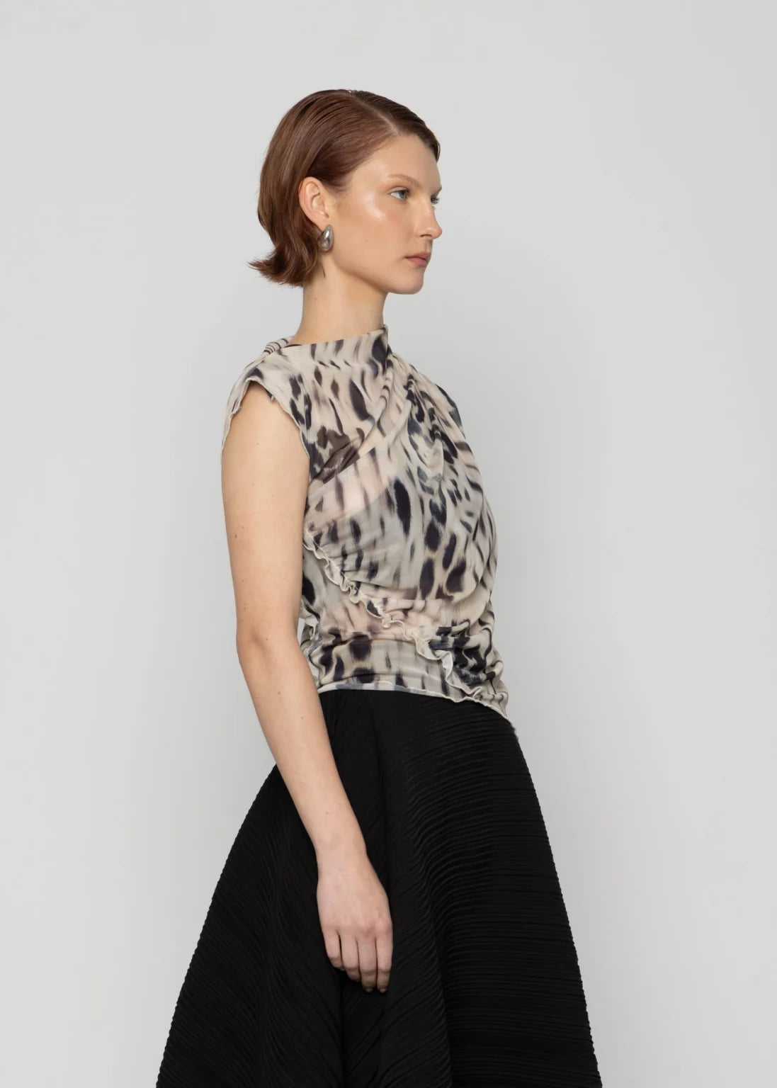 Asymmetric Printed Gathered Top
