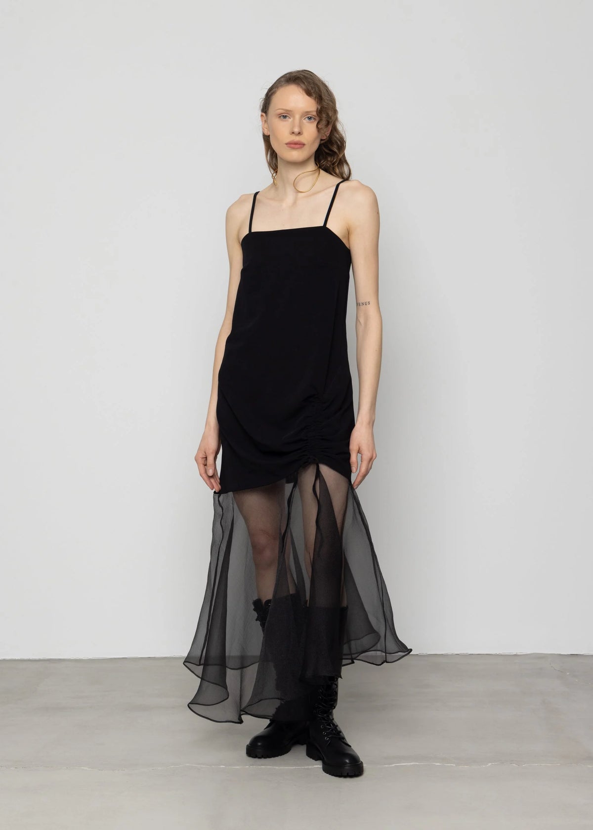 Strappy Maxi Dress with Contrast Organza Skirt