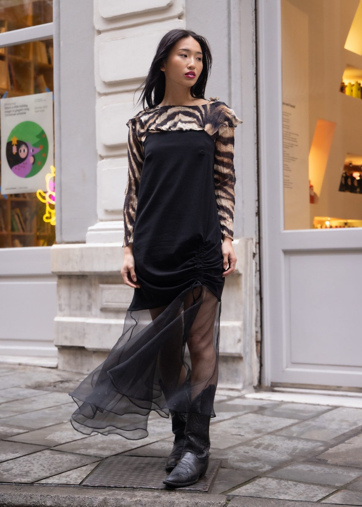 Strappy Maxi Dress with Contrast Organza Skirt