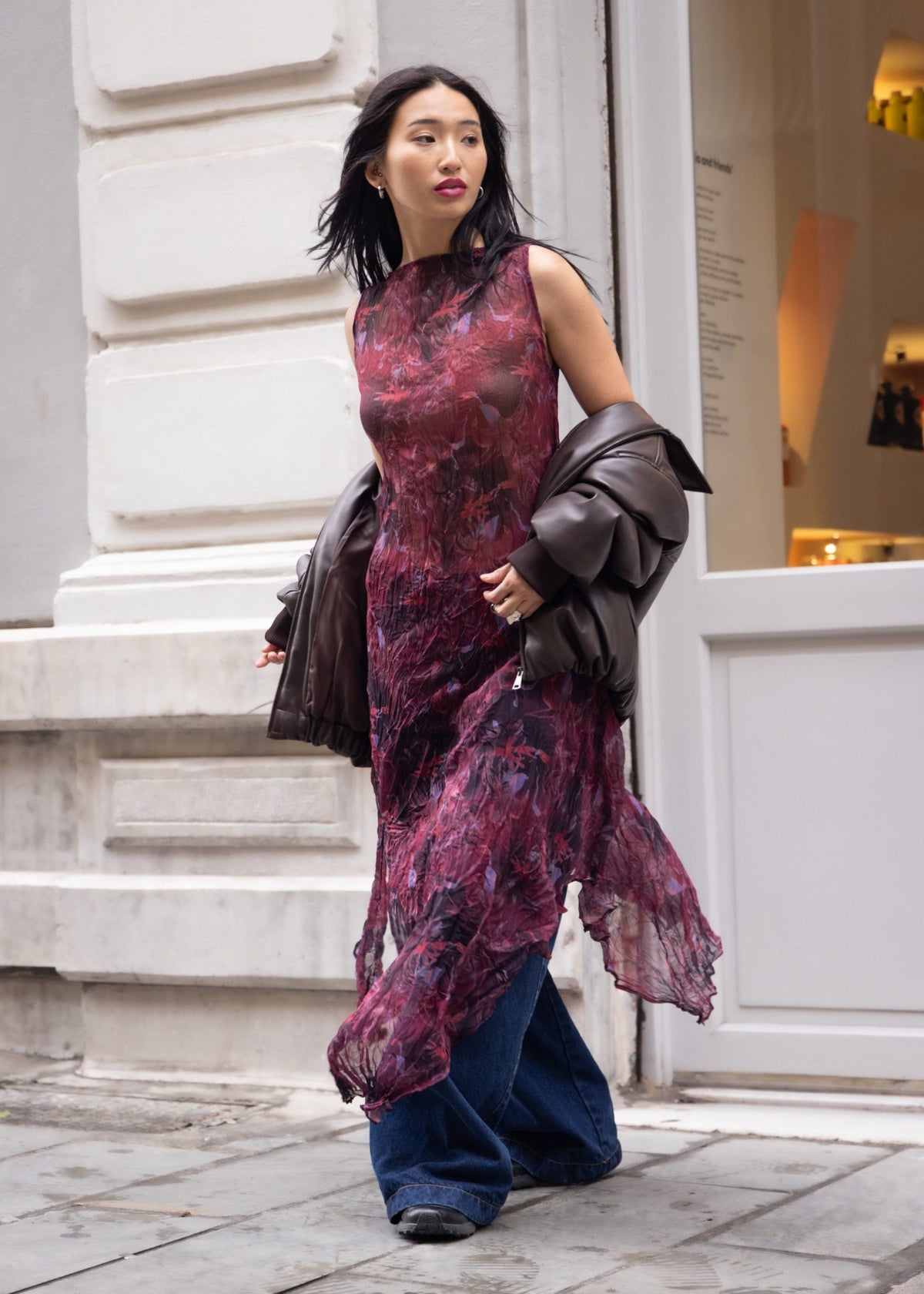 Sheer Crinkled Hanky Hem Dress