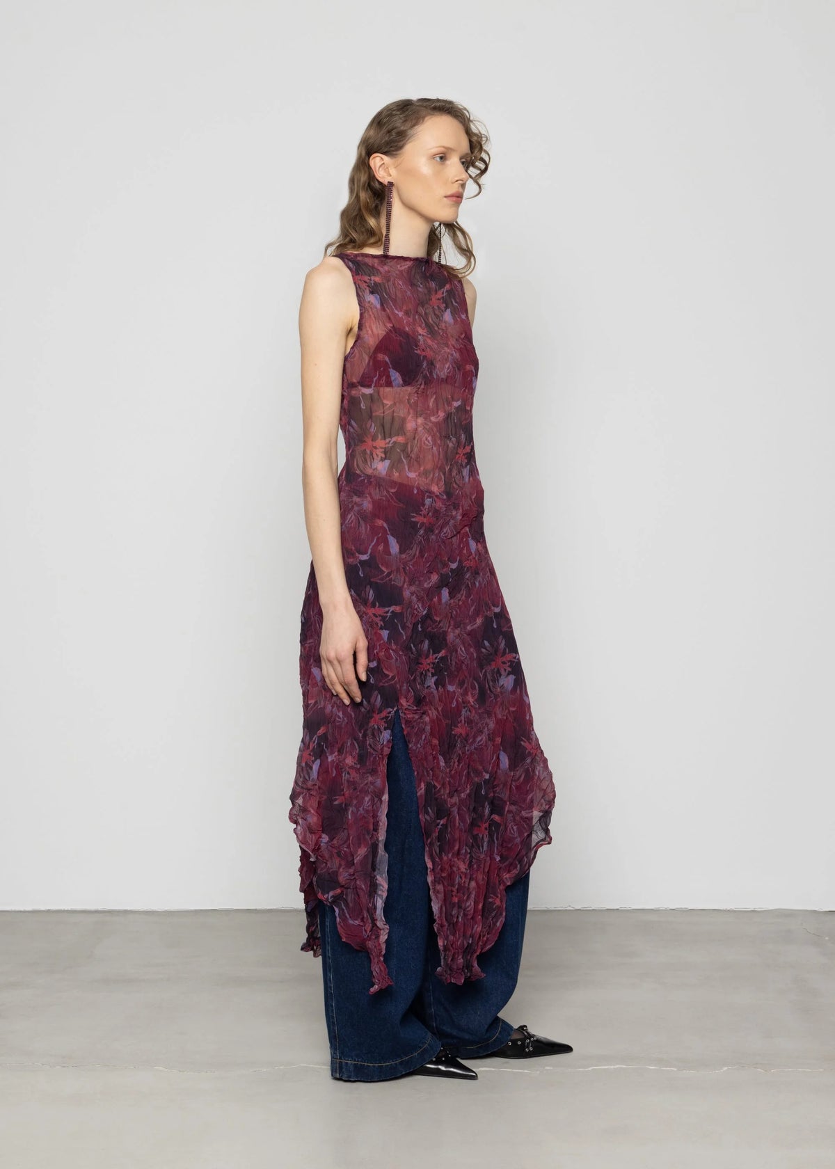 Sheer Crinkled Hanky Hem Dress