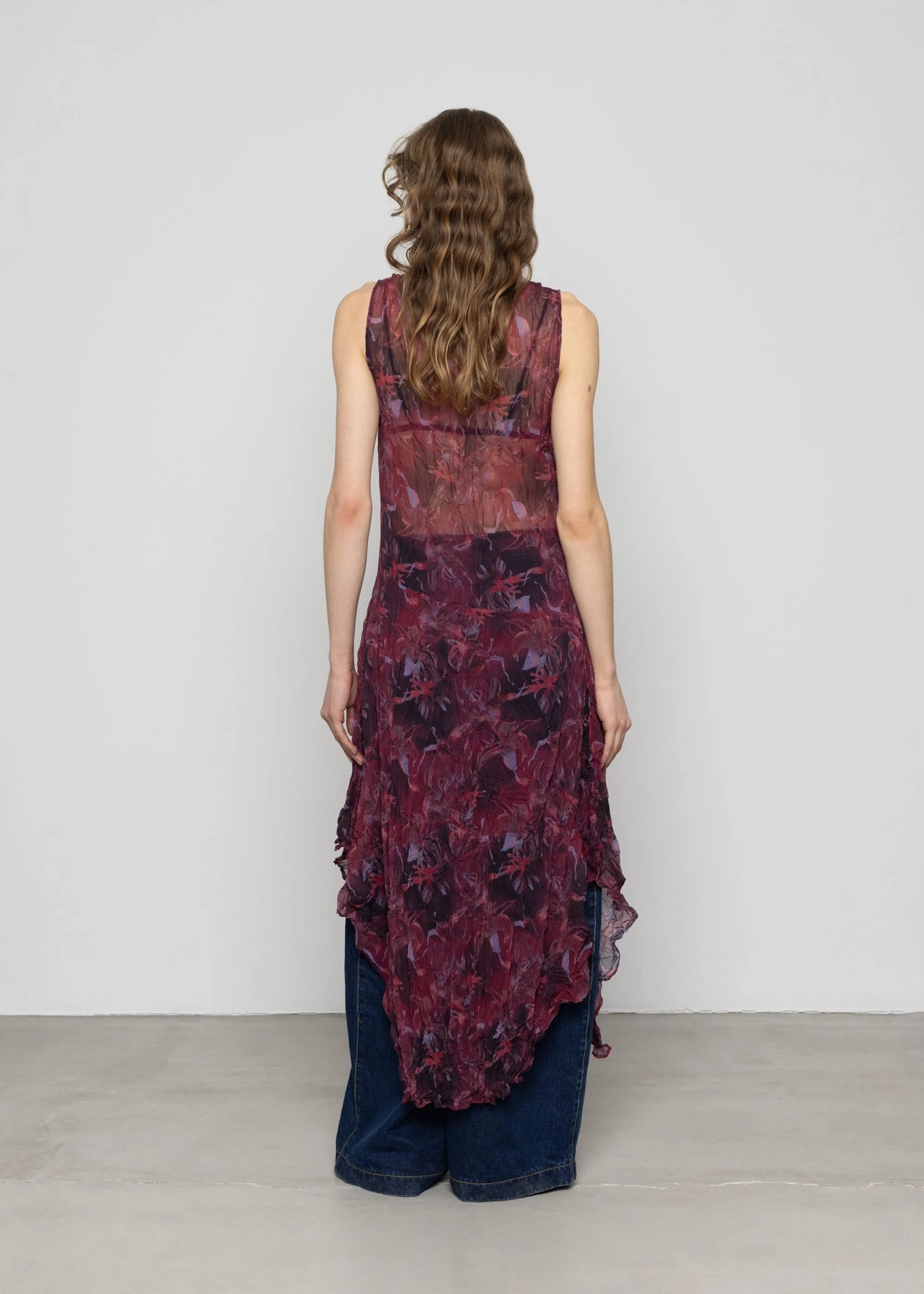 Sheer Crinkled Hanky Hem Dress