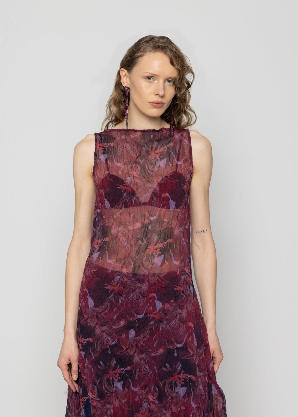 Sheer Crinkled Hanky Hem Dress