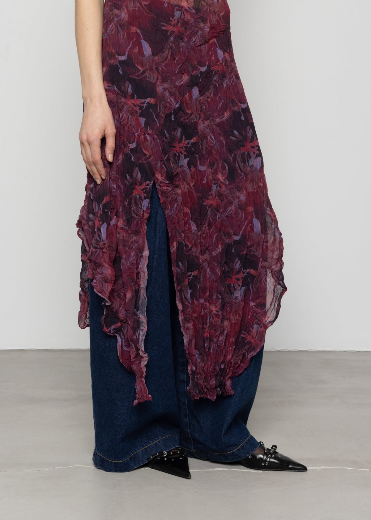 Sheer Crinkled Hanky Hem Dress