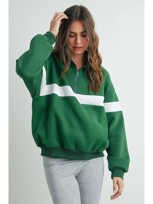 Two-Toned Half Zip Collar Sweatshirt