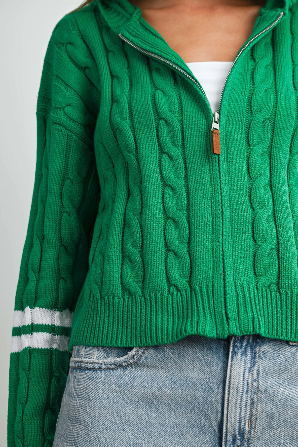 Cable Knit Zip-Up Hoodie Cardigan