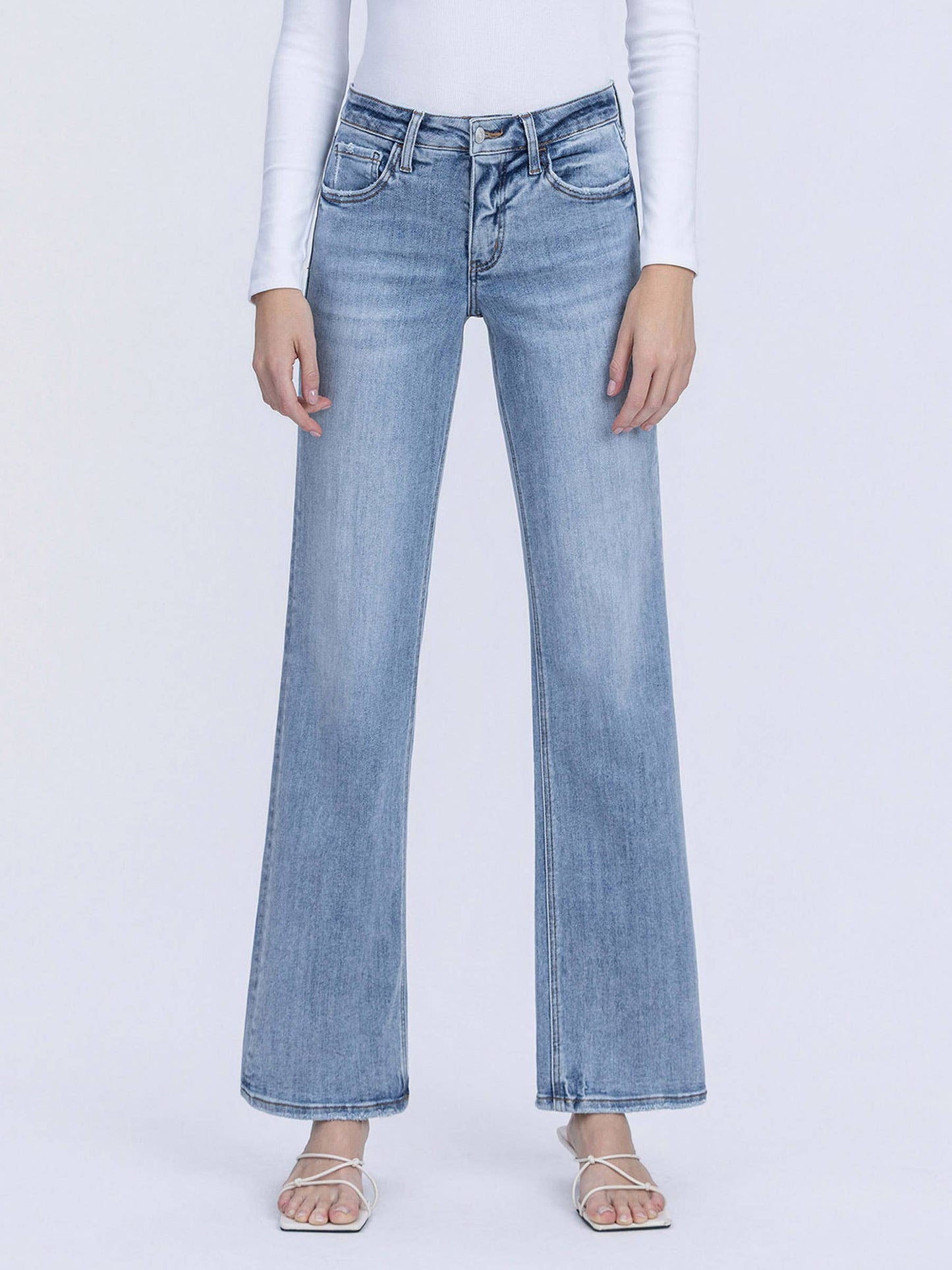 Undisputable Tummy Control Mid Rise Light Wash Slim Wide Jeans
