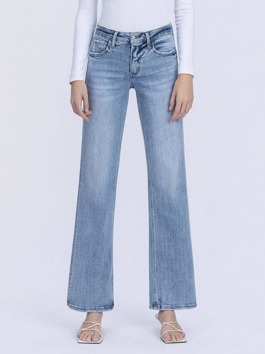 Undisputable Tummy Control Mid Rise Light Wash Slim Wide Jeans