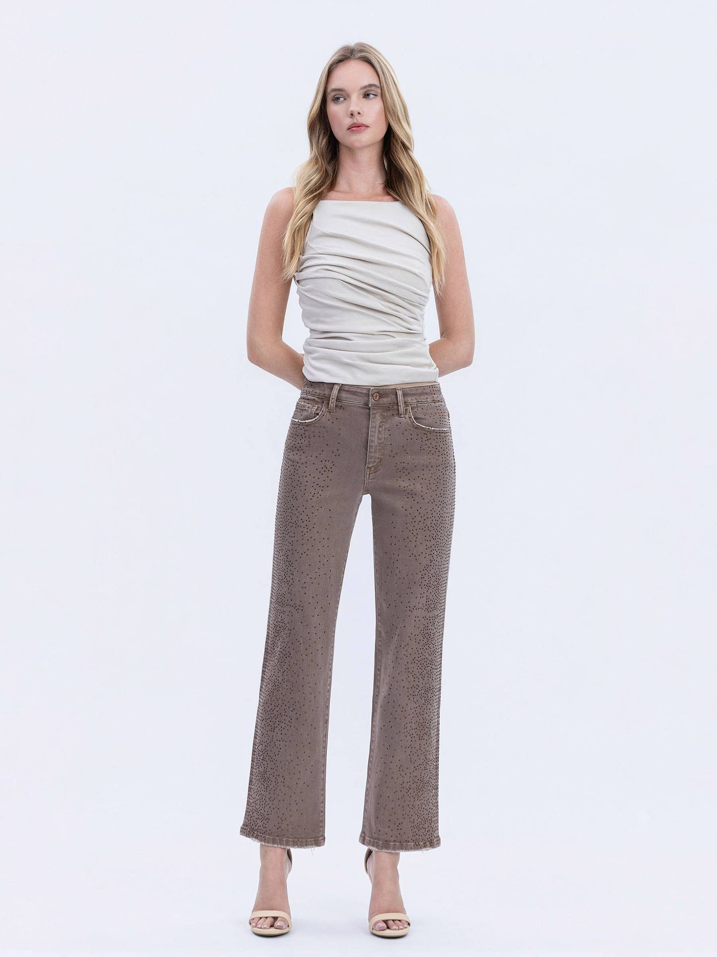 Rhinestone Embellished Slim Wide Jeans