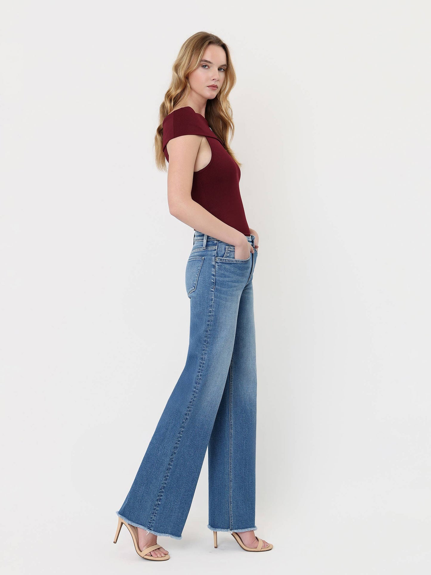 Brassica Mid Rise Raw Hem Medium Wash Jeans