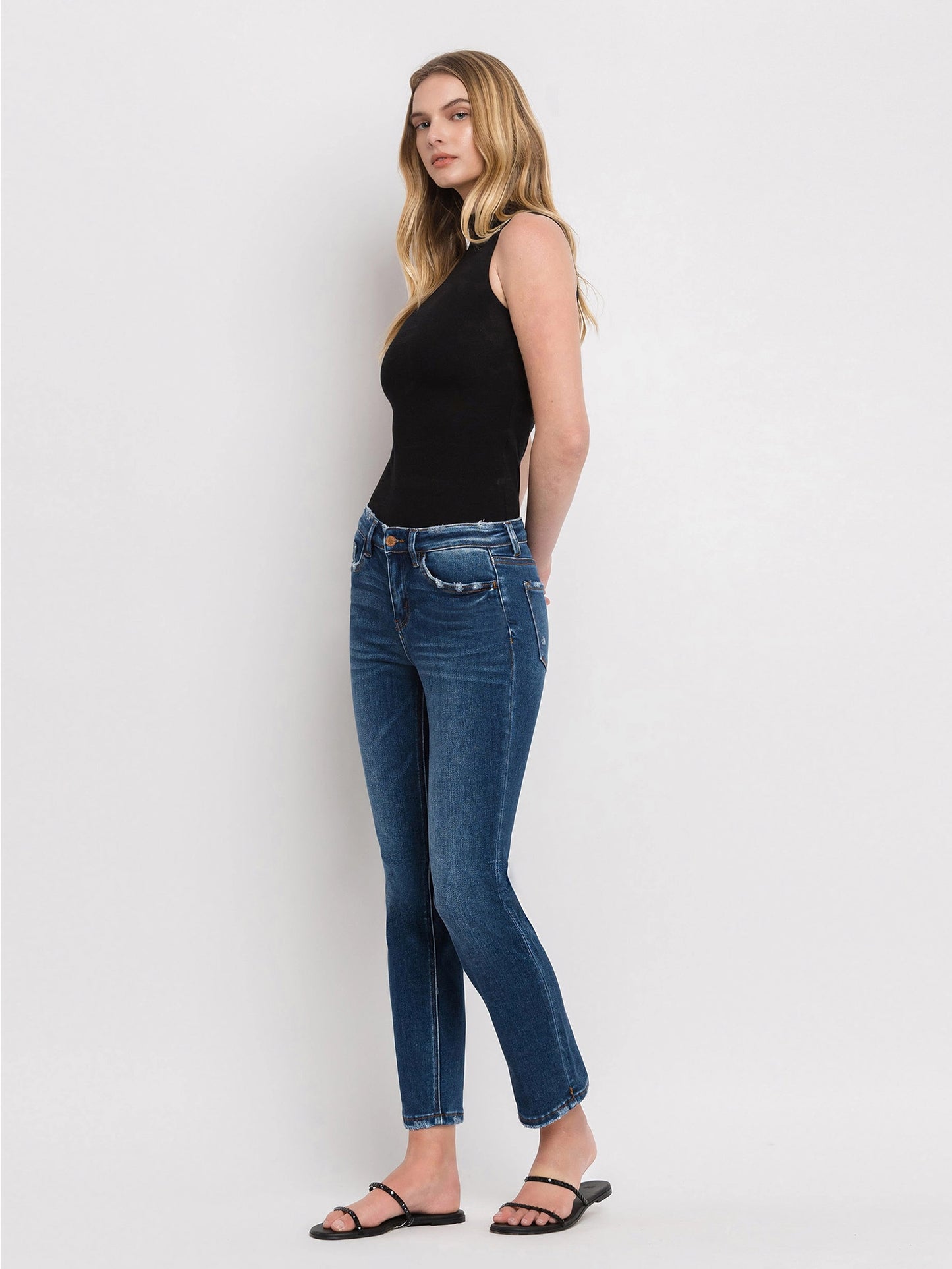 Mid Rise Ankle Slim Straight Jeans