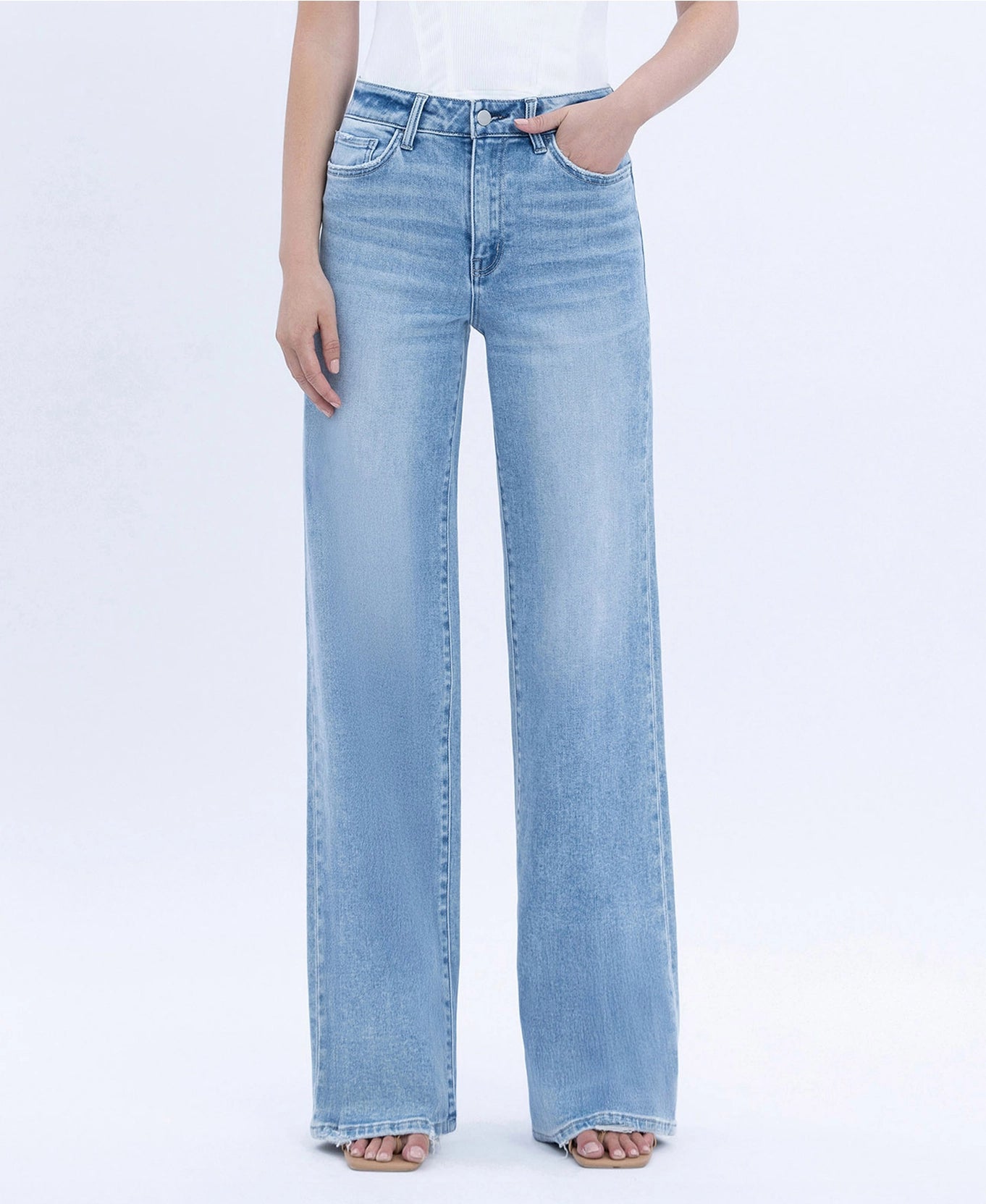 Advantageous High Rise Full Length Light Wash Wide Jeans