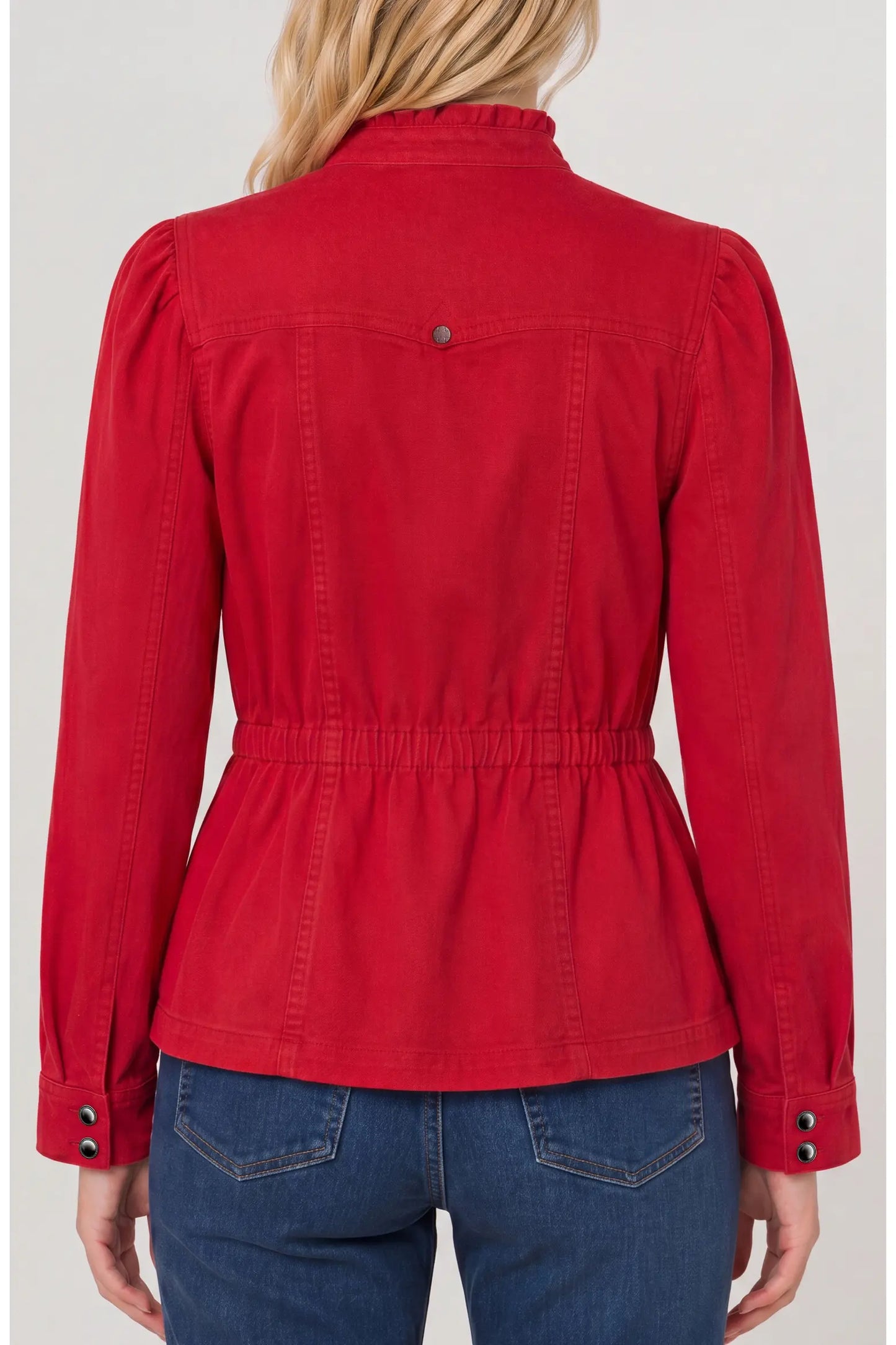 Puff Sleeve Ruffle Trim Trucker Jacket