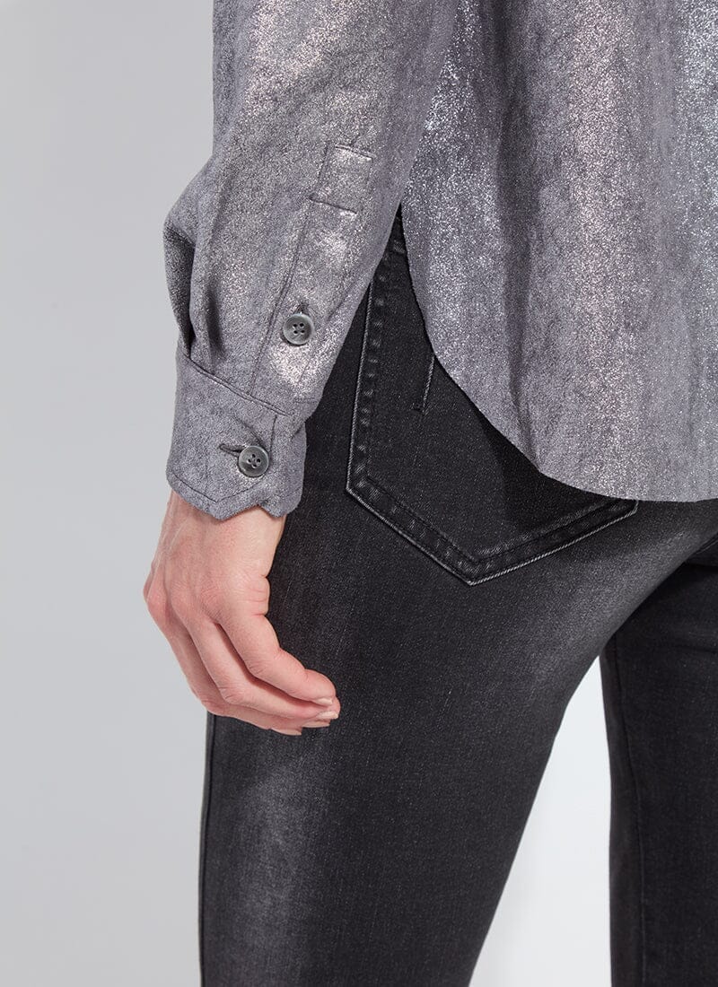 Connie Patent Foil Vegan Suede Shacket